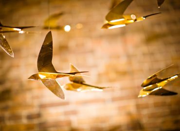 Pavonis Gold plated stainless laser cut birds for Vivid 2013
