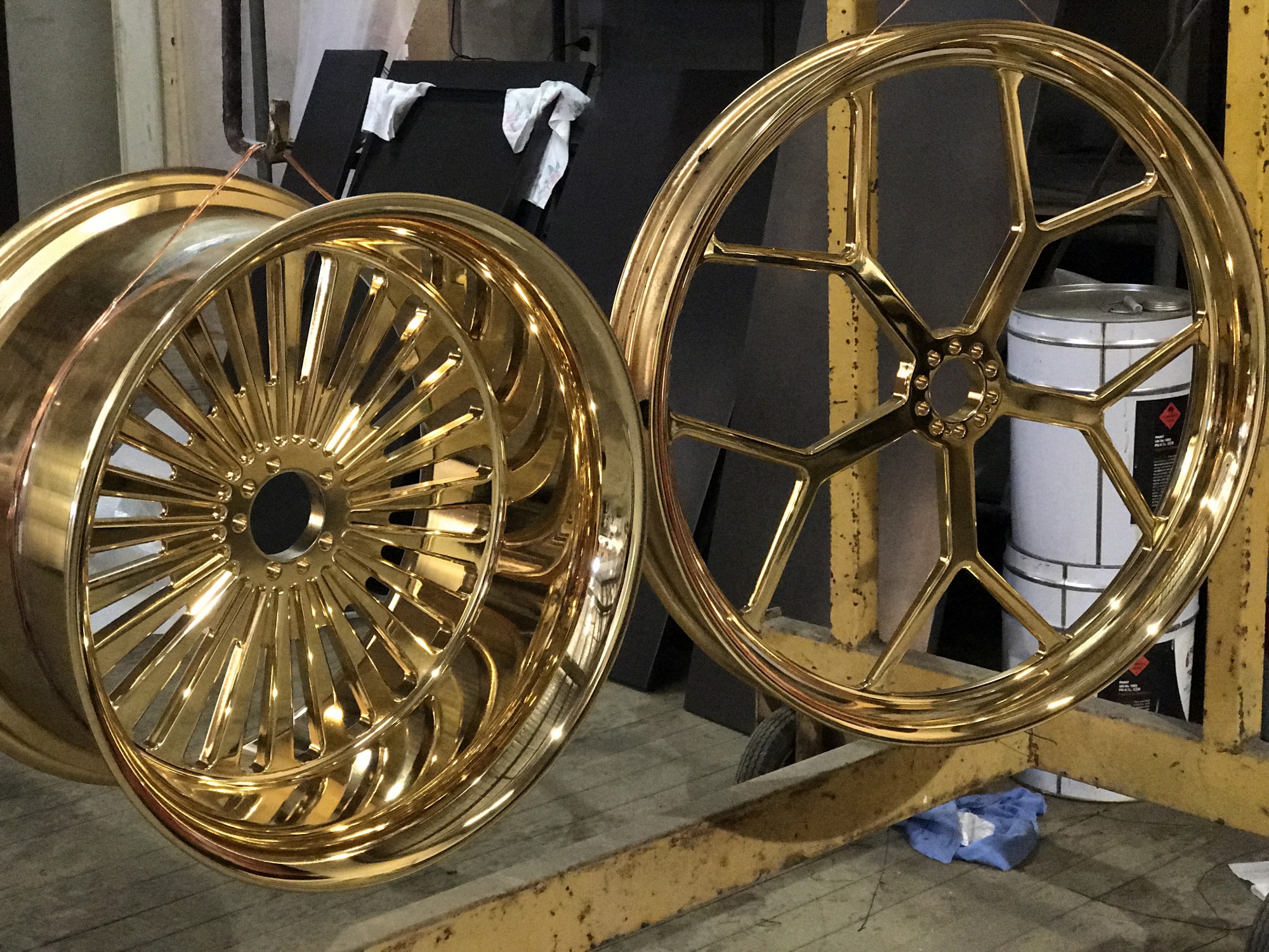 Gold-plated Harley Davidson front & rear wheels